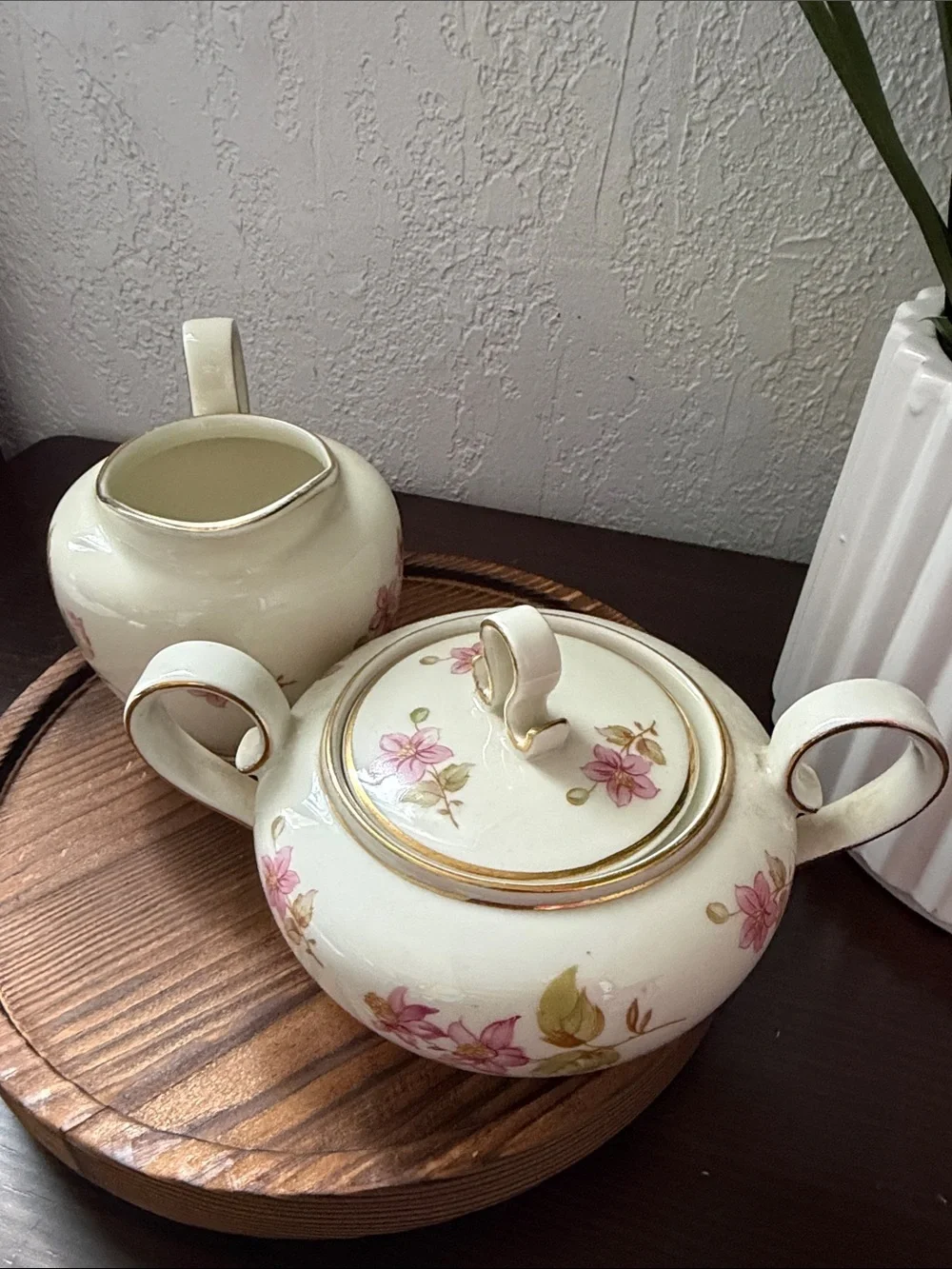 Franconia Krautheim selb Bavaria  set of Cream and Sugar with Pink Floral